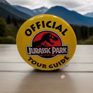 Vintage Jurassic Park Official Tour Guide 2.25" Pinback Button Dinosaurs T. Rex